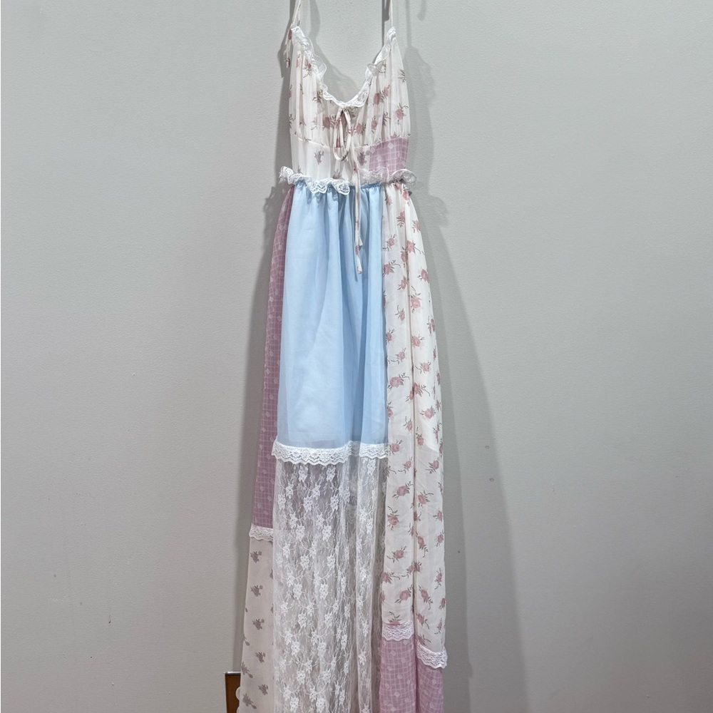 Boho Patchwork Maxi Dress with Lace Detail